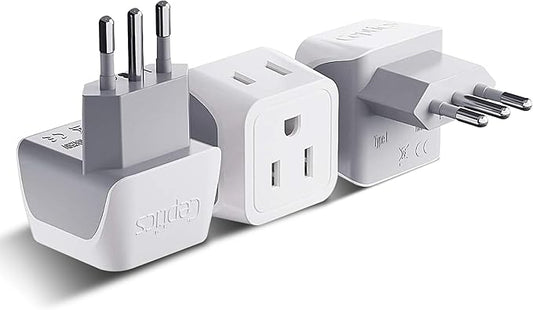 Ceptics Italy Travel Plug Adapter, Chile Plug Adapter with Dual USA Input, Compact Type L Plug Adapter, Safe Grounded Plug, Perfect for Cell Phones, Laptops, Chargers, 3 Pack - CT-12A