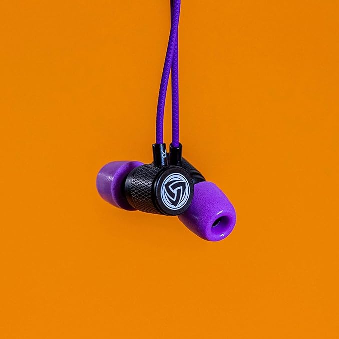 LUDOS Ultra Wired Earbuds in-Ear Headphones, 5 Years Warranty, Earphones with Microphone, Noise Isolating Ear Buds, Memory Foam for iPhone, Samsung, School Students, Kids, Women, Small Ears - Purple