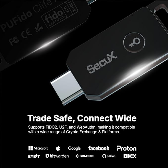SecuX PUFido USB-C Security Key with PUF Technology, FIDO2/U2F Certified, Hardware-Rooted Unclonable Security for Passwordless Login and 2FA Authentication