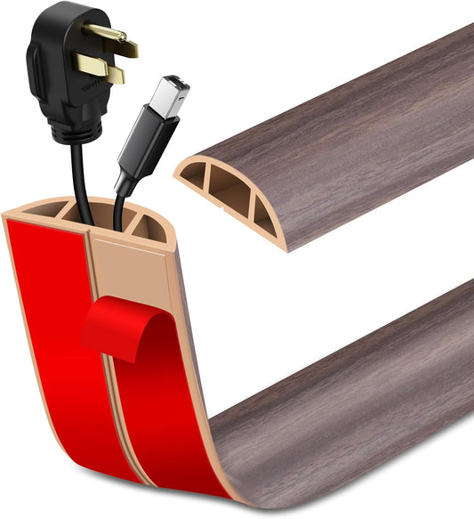 Floor Cord Cover Self Adhesive Cord Hider Floor Extension Cord Covers for Floor Power Cord Protector Cable Management Prevent Cable Trips Cable Cavity 0.47" W x 0.27" H (Brown Walnut Wood, 3.3Ft)