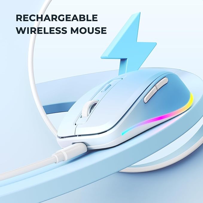 PEIOUS Wireless Mouse Jiggler - LED Wireless Mice with Build-in Mouse Mover, Rechargeable Moving Mouse for Laptop with Undetectable Random Movement Keeps Computers Awake - Blue to White