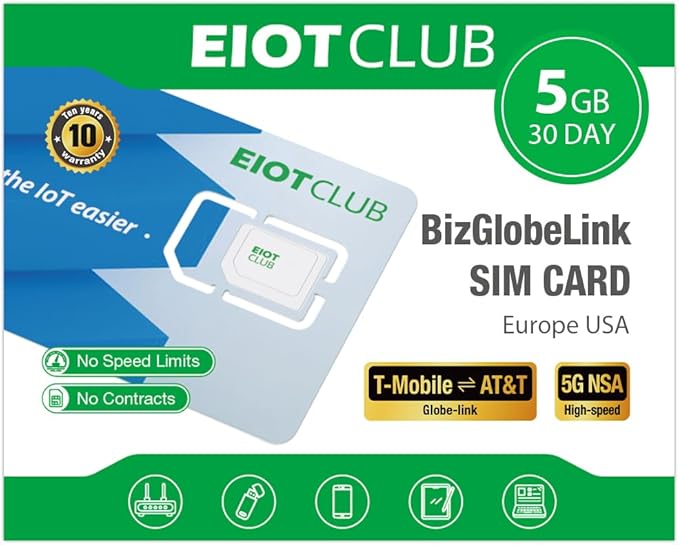 EIOTCLUB Europe SIM Card - 5GB/30Days, 5G/4G Business Travel SIM for 33 European Countries and USA, Prepaid Data SIM Card for Mobile Phone, Router, WiFi Hotspot (No Roaming Charges)