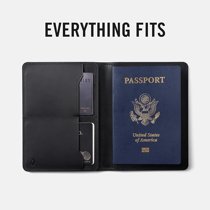 Ridge Passport Holder - Leather Travel Wallet, RFID Protection, Holds Passport, 6 Credit Cards, Folded Cash, And a Boarding Pass (Midnight Black)