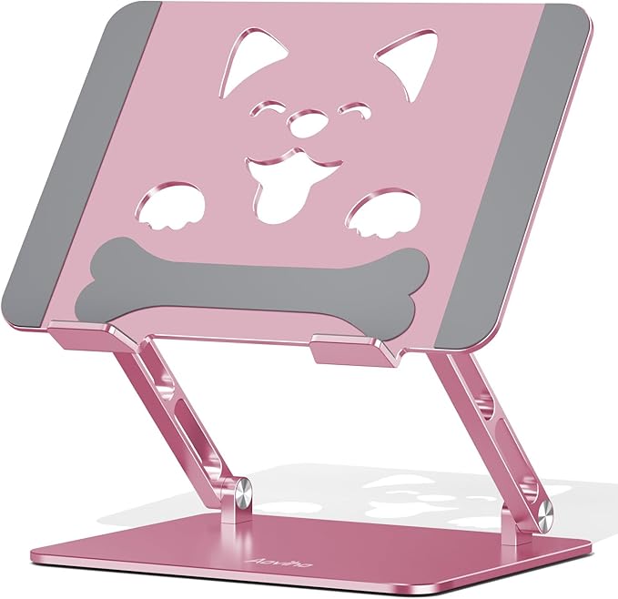 Laptop Stand for Desk – Adjustable Portable Laptop Riser, Aluminum Laptop Holder Compatible with MacBook Air Pro, Dell, HP, Lenovo (10"-17.3"), Featuring Unique Puppy Panel Design, Rose Gold