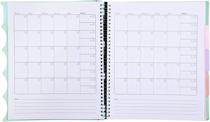 Mintra Office Durable PREMIUM Spiral Notebook, ((Sage Green, 5 Subject (8.5in x 11in)), Fabric Covered Coils, No Snags, College Ruled, Adjustable Pocket Dividers, Ruler, Organization, Student, School