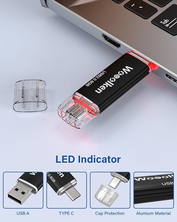 USB C Flash Drive 8GB 10 Pack, Wooolken Type-C Flash Drive + USB 2.0 Thumb Drive OTG Memory Stick Compatible with iPhone 16/15, Android Smartphone/Tablets/Computers