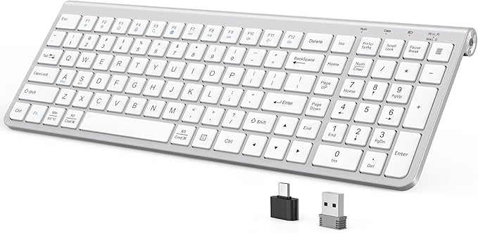 JOYACCESS Wireless Keyboard, Ergonomic,Dustproof,2.4G Slim and Compact Quiet Wireless Keyboard with Number Keypad for Windows, MacBook Pro/Air, Laptop, Desktop, PC-Sliver&White