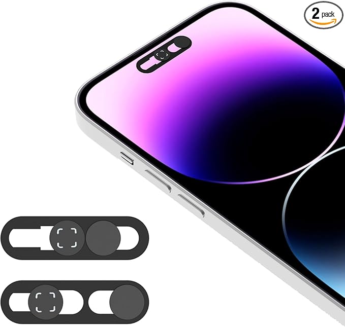Front Camera Cover,Updated Webcam Cover Compatible for Phone 14Pro/14 Pro Max/15/15Plus/15Pro/15Pro Max/16/16Plus/16Pro/16Pro Max,Open/Close Face Recogition,Protect Privacy and Security,2 Pack-Black