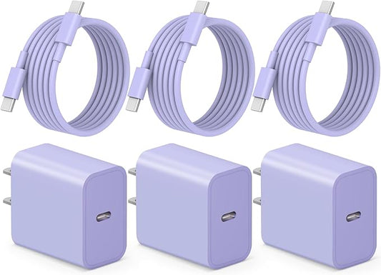 iPhone 17 16 15 Charger Fast Charging 3+3Pack Type C Charger USB C Chargers Block with 6FT Cable for iPhone Air/17/17 Plus/17 Pro/17 Pro Max/16/16 Plus/16 Pro/16 Pro Max/15/15 Pro Max/iPad Pro(Purple)