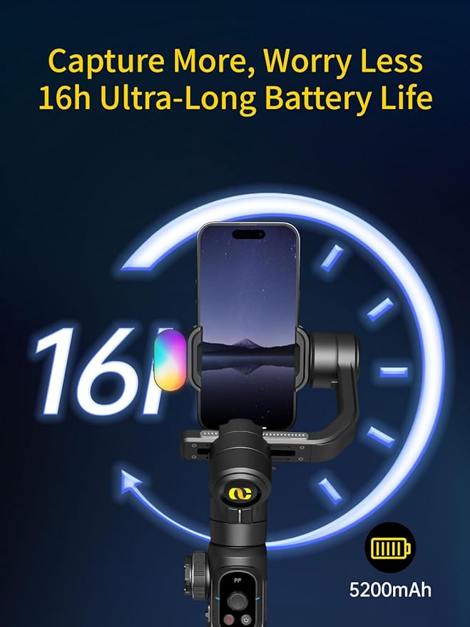 Gimbal Stabilizer for Smartphone, Phone Gimbal w/8" Extension Rod, Profession 3-Axis Stabilizer w/RGB Magnetic Fill Light for Video Recording, Compatible w/iPhone/Andriod-Smart S2 Kit
