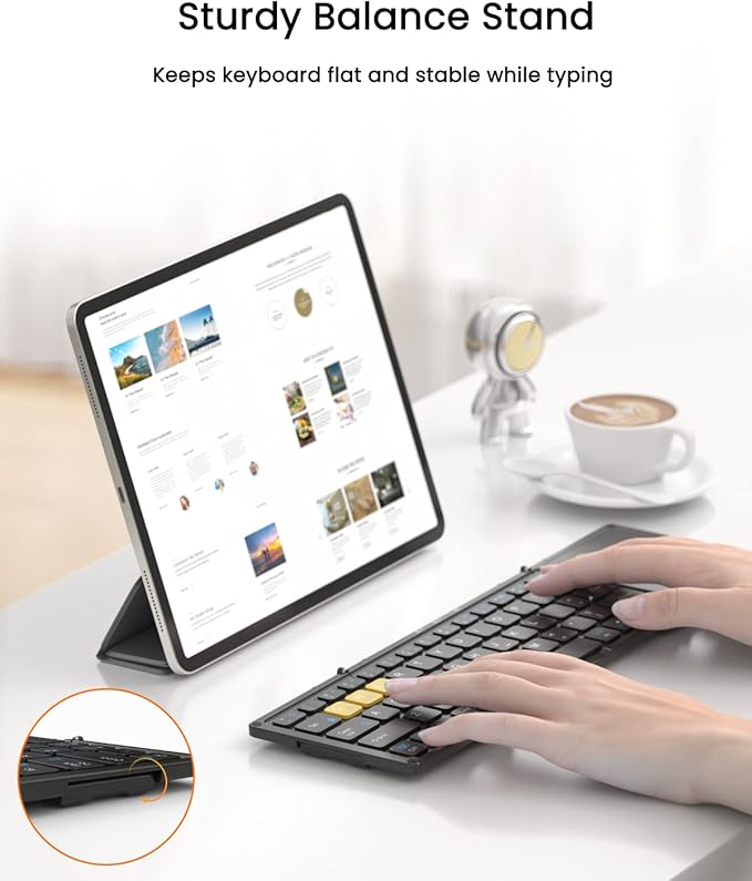 Foldable Bluetooth Keyboard, Wireless Portable Keyboard with Larger Touchpad, Pocket-Sized Folding Travel Keyboard for MacOS Android Windows iOS, Sync Up to 3 Devices (BT5.1 x 3)