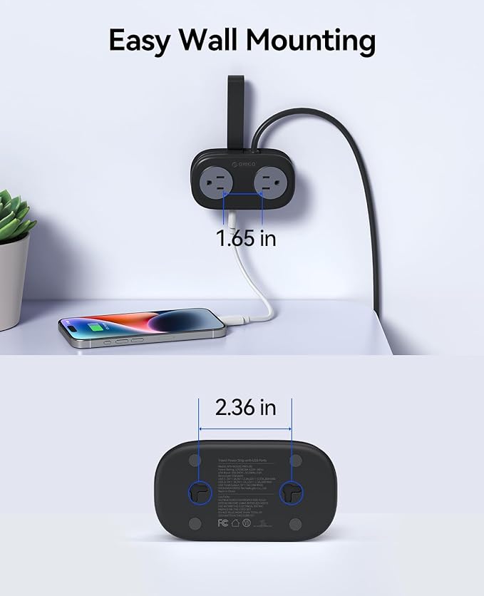 ORICO Travel Power Strip PD20W with 4 AC Outlets 3 USB Ports (1 USB-C), 4FT Flat Plug Extension Cord, Compact Portable Design for Business Travel, Cruise Ship Essentials-AP3