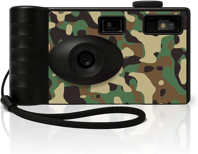 LENSY Screen Free Digital Camera | Four Built in Filters | Rechargeable, 8mp, Lightweight, Focus-Free, Auto-Flash, Easy-to-Use, Reusable, Retro Film-Style Photos (Camo)