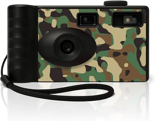 LENSY Screen Free Digital Camera | Four Built in Filters | Rechargeable, 8mp, Lightweight, Focus-Free, Auto-Flash, Easy-to-Use, Reusable, Retro Film-Style Photos (Camo)