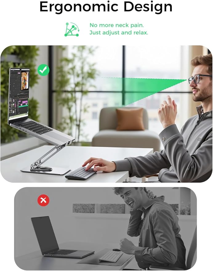 MAGIC JOHN Adjustable Laptop Stand for Desk, 360° Rotating Foldable Protable Laptop Riser Holder, Ergonomic Design Computer Notebook Stand Holder for MacBook Pro Air/Dell/HP 10-17.3"