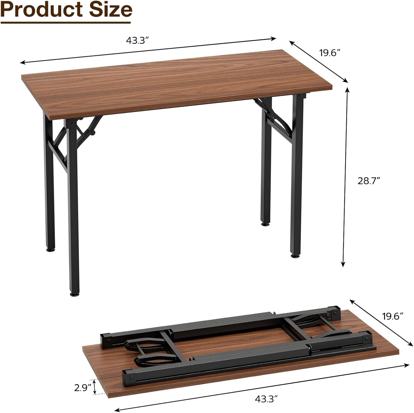 TEMI Small Computer Desk Folding Table - 43.3" Foldable Office Desk, No Assembly, Perfect for Small Spaces in Bedroom, Dorm, or Apartment, Portable Mini Desk or Study Table with Compact Design, Walnut