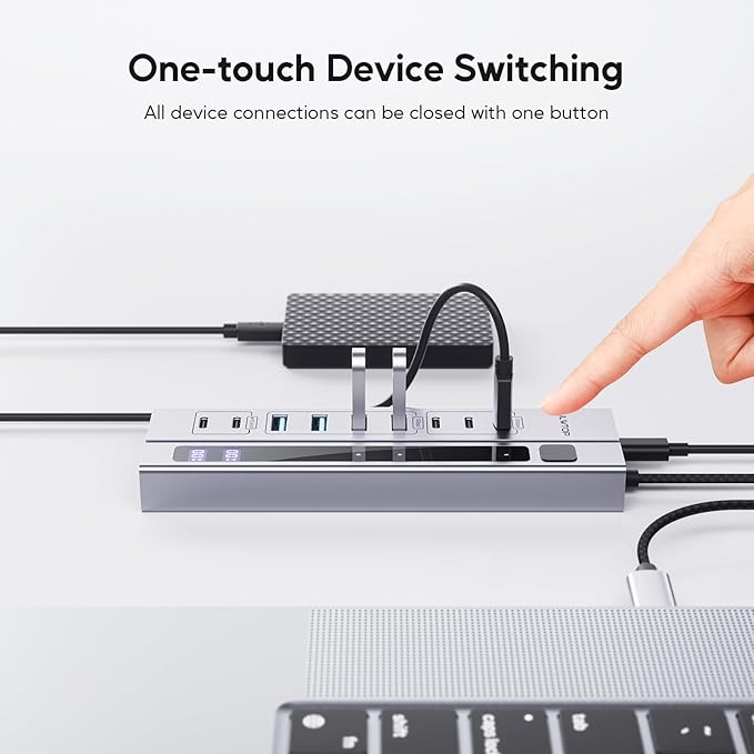 9 in 1 Powered USB C Hub, USB 3.2 Data Hub with 65W PD Power Adapter, 3 USB-C 10Gbps, 4 USB-A 5Gbps, 2 24/45W Type-C PD Charging Ports USB Hub