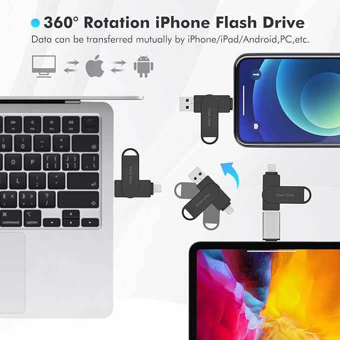 Apple MFi Certified Flash Drive 512GB, Photo Stick for iPhone Memory Stick for Photo/Video Backup Stick, High-Speed USB Thumb Drive for iPhone Storage Compatible for iPhone/iPad/Android/PC (Black)