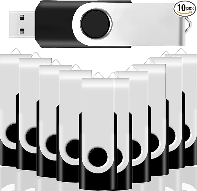 JBOS 32GB USB Flash Drive 10 Pack, Swivel Memory Stick, USB2.0 Pendrive, Thumb Drives With Label Sheet - Black