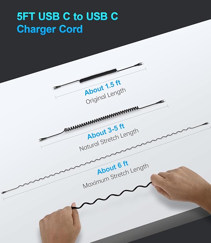 USB C to C Cable for Car 3FT&5FT, Coiled USB C Fast Charging Cable for iPhone 16 Short USB Type C Cable for iPhone 17/16/15/Pro Max/Plus/Samsung Galaxy S23, Compatible All Type C Devices-Black