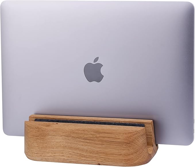 THEHRDWOOD Dual Laptop Stand Vertical Laptop Holder for Desk - All MacBook Vertical Stand up to 0.7'' Thick - Notebook Stand Handmade of Natural Wood - MacBook Holder (Dual Oak)