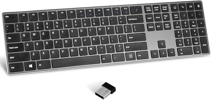 K01R Wireless Keyboard, 2.4G Slim and Compact Wireless Keyboard with Numeric Keypad, Long Battery Life, Lag-Free for PC Laptop Computer Windows, Space Grey