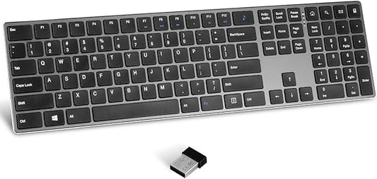 K01R Wireless Keyboard, 2.4G Slim and Compact Wireless Keyboard with Numeric Keypad, Long Battery Life, Lag-Free for PC Laptop Computer Windows, Space Grey