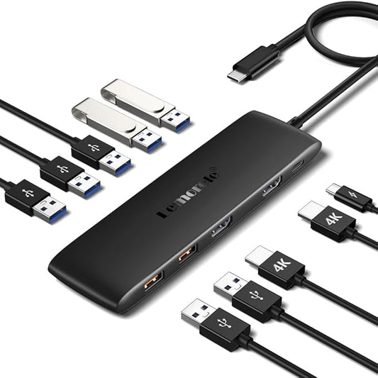 Lemorele 10 -in-1 USB C Docking Station for Laptop Dell Mac HP Lenovo, 10Gbps USB C Hub with 2 HDMI 4K, 4*USB 3.1 10Gbps Data Port, 100W PD Charging, 3 USB 2.0 for Keybord, Mouse