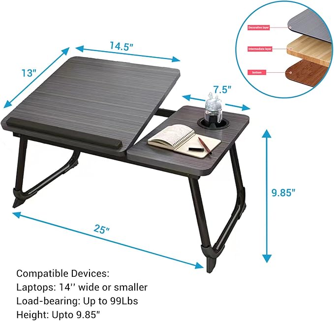 CloudTrip Laptop Desk for Bed or Couch, Lap Desk, Woking in Bed Desk, Home office Desks, Breakfast Tray, Desk with Cup Holder, Watching Movies in Bed, laptop stand for bed, Fordable Legs Desk (Walnut)