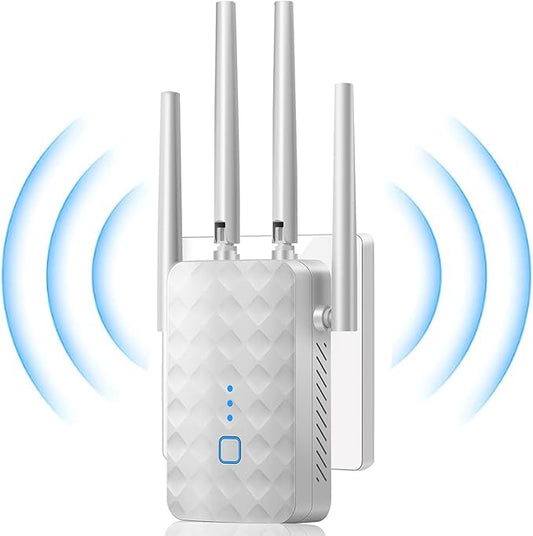 WiFi Extender Signal Booster for Home - 1200Mbps Dual Band, Covers 12850 Sq Ft & 108 Devices, Long Range Internet Booster with Ethernet Port, White