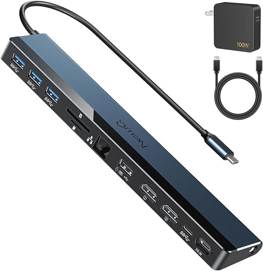 USB C Docking Station Dual Monitor with USB-C 100W Charger, 12-in-1 Laptop Dock with Dual HDMI 4K@30~60Hz, PD 100W, 5Gbps USB Ports*4, SD/TF Slot, Ethernet, Audio for MacBook/Dell/HP/Lenovo/Asus/Acer