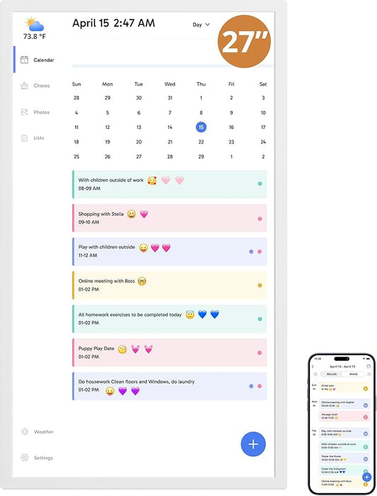 Dragon Touch 27 inch Digital Calendar Chore Chart – Interactive Touchscreen, Smart Family Planner, Hearth Display Desk Digital Calendar Seamless Scheduling