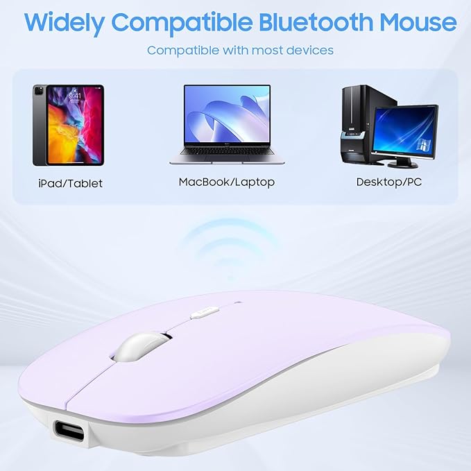SUNGI Bluetooth Mouse,Rechargeable Wireless Mice for MacBook Pro/MacBook Air,Bluetooth Wireless Mouse for Laptop/PC/Mac/iPad pro/Computer,Purple