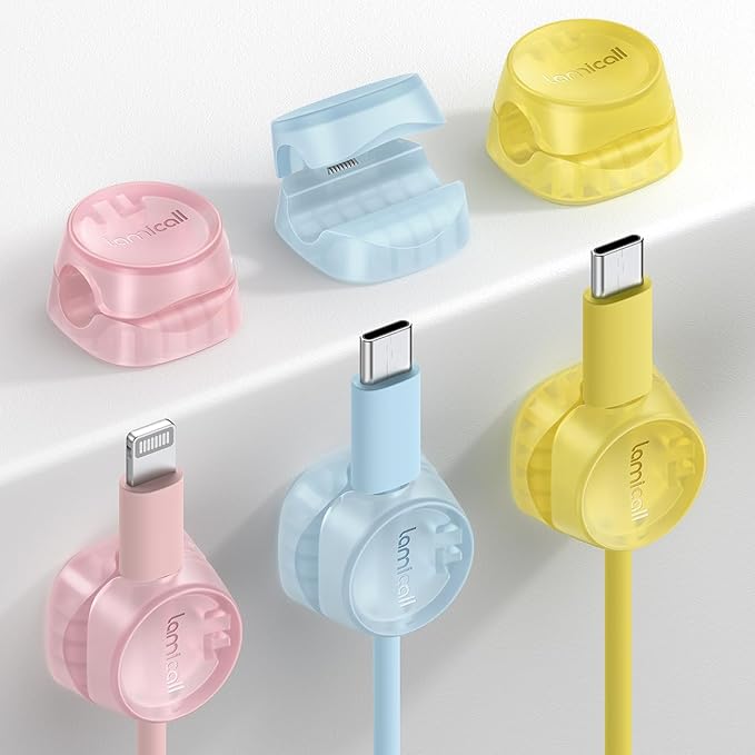 6 Pack Cord Organizer, Desk Accessories - Lamicall Colourful Cable Management, Home Office Workspace Organization Accessories, Nightstand Wire Keeper Desk Decor, Dorm Room Essentials Desktop Gadgets