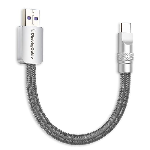 chubbycable Cute Chubby 120W Short USB C Cable Power Bank Fast Charging Cable Nylon Braided Charger Cord Compatible with iPhone 17-15 Series iPad, Gray, USB-A to Type-C, 0.32FT