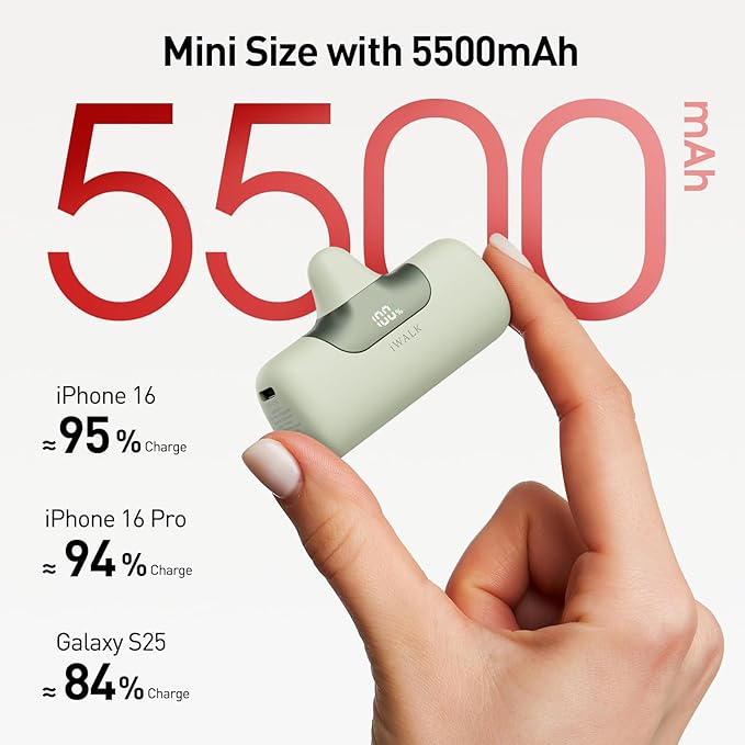 iWALK Portable Charger 5500mAh Next-Gen Small Power Bank 22.5W Fast Charging Battery USB-C Portable Phone Charger for iPhone 17/16/15 17 Plus 17 Pro Max iPad, Samsung Galaxy S25 S24 S23 Android, Green