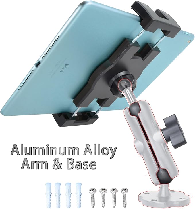 Tablet Mount for Truck Aluminum Arm iPad Mount Car Holder for 6.5"-12.9" iPad mini/Air/Pro,Drill Base Heavy-Duty Fit for 1" B Size System