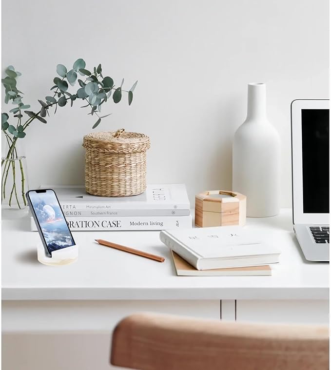 Luxury Marble Cell Marble Phone Stand, Phone Holder for Cellphone Tablet On Office Desk,Kitchen,Countertop, Nightstand,Round, Pearly Onyx