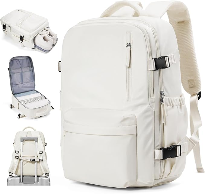 VECAVE Carry On Backpack for Women, Airline Approved Large Travel Backpack Flight Approved, Waterproof 14 Inch Laptop Backpack Business Work Backpacks Bag Men Mochila De Viaje Beige.