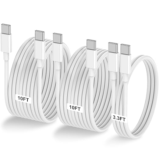 3-Pack [3.3FT+10FT+10FT] 60W USB C to USB C Cable, Type C Fast Charging Cable for iPhone Air 17 16e 16 15 Pro Plus Pro Max，for Galaxy S25/S24, for iPad Pro/Air/mini, for MacBook Pro/Air and More