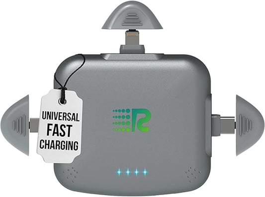 Rush Charge Universe 3 in 1 Portable Charger – 3300mah, 2.4A High-Speed Fast Charging Compatible with iPhone and Android Lightning, Type C, Micro-USB Charges 3 Devices at a Time Pre-Charged RC33 Grey