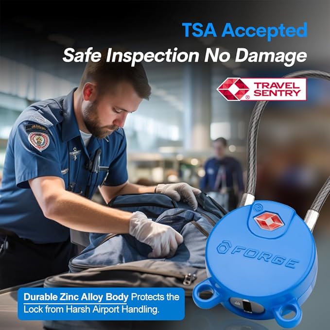 Forge TSA Approved Luggage Locks Ultra-Secure Dimple Key Cable Locks for Travel with Zinc Alloy Body- 2 Blue Locks
