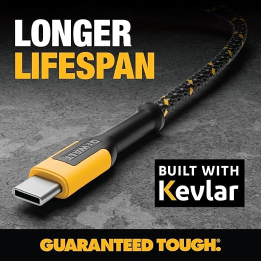 DEWALT Heavy Duty USB C Cable, Jobsite 60 Watt USB C Cable, High Speed Type-C to Type-C, Fast Charge PD USBC Fast Charging Cord for iPhone 17/16/15 Plus Pro Max MacBook iPad Samsung Galaxy 3Pack 4 ft