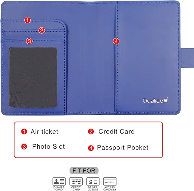 Deziliao Passport Wallet, Blue, Unisex, Faux Leather, Waterproof, Rfid Blocking, Slim, Lightweight, 20 Inch