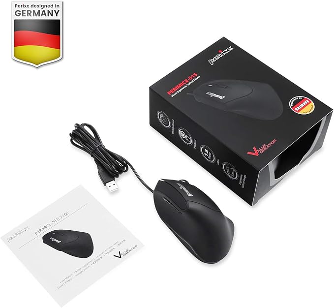 Perixx PERIMICE-515II Wired Ergonomic Vertical Mouse - 1000/1600 DPI - Right Handed Natural Ergonomic Vertical Design