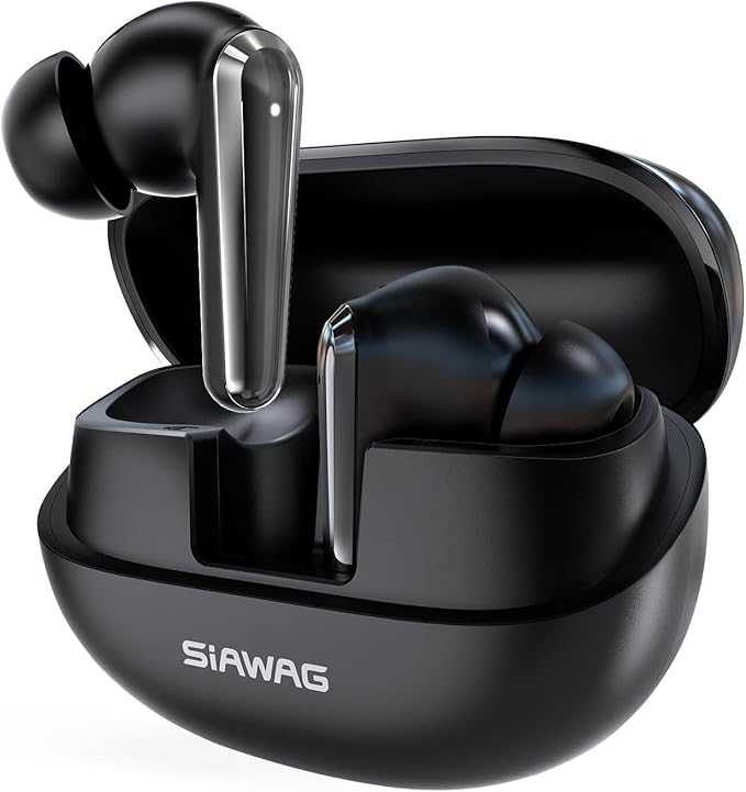 Wireless Earbuds Bluetooth 5.4 Light Weight in Ear Earphones 10mm Drivers with Powerful Bass IPX5 Waterproof Headphones 60H Long Playtime Bluetooth Headphones ANC ENC Noise Cancelling Black