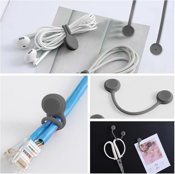 Kanemc Magnetic Cable Holder, Silicone Cord Wrap Elastic Twist Ties Magnetic Cable Keeper For Travel Cables Storage (10Pcs-Gray)