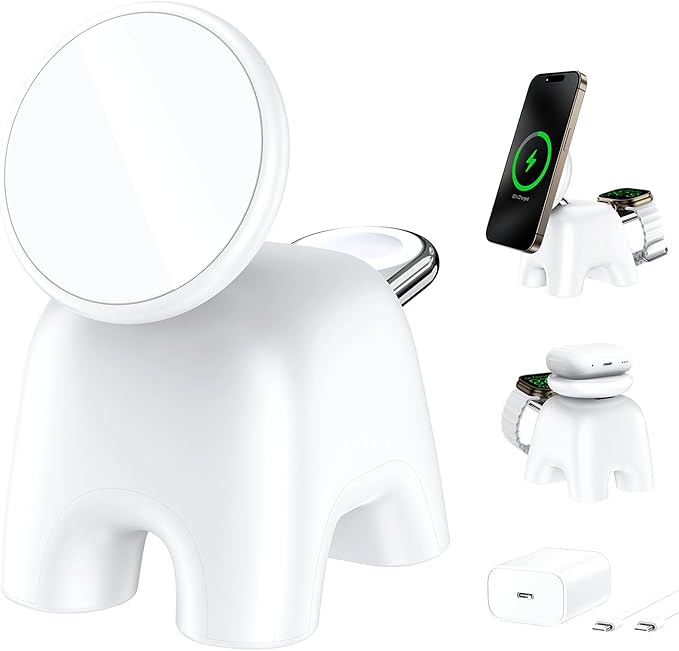 2025 Magnetic Wireless Charging Station, 15W Ultra-Fast Charger Stand for iPhone 17 16 15 14 13 12 Pro Max, 5W for Apple Watch&Airpods, 2-in-1 Foldable Charger for Home/Office/Travel(With 30W Adapter)
