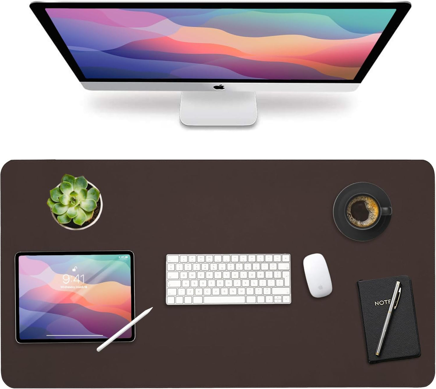 Vine Creations Leather Desk Mat Large 36" x 20", Desk Protector Mat, PU Leather Desk Pad, Non-Slip Large Mouse Pad, Desk Blotter, Desk Pads on Top of Desks, Office Desk Matt for Desktop (Dark Brown)