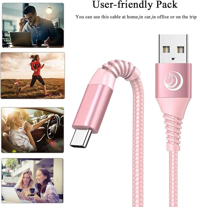 Aioneus USB C Cable, 6FT 2 Pack USBC Cable Fast Charging Cord 3A Type C Cable for Samsung Galaxy S24 S23 S22 S21 S20 A14 A15 A20 A32 A42 A53 A54, iPhone 16 15 Series, Tablet, Pixel, LG, PS5(Pink)